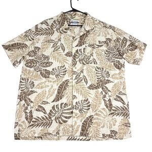 Columbia Hawaiian Shirt Mens XL Tropical Leaf Print Short Sleeve Button Up